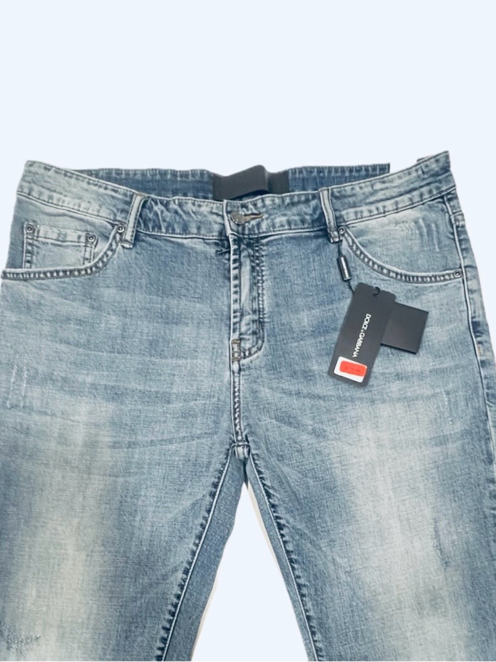 Dolce & Gabbana Men's Washed Light Blue Stretch Jeans Size W38 L32 Price $120